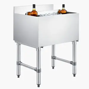 【Father's Day Gift】VEVOR Sturdy Commercial Ice Bin, 65.1 Qt Max Capacity, 24x19x33 In Stainless Steel Ice Chest with Sliding Lid & Bottle Holders, NSF Certified Cooler Cart for Bar, Restaurant