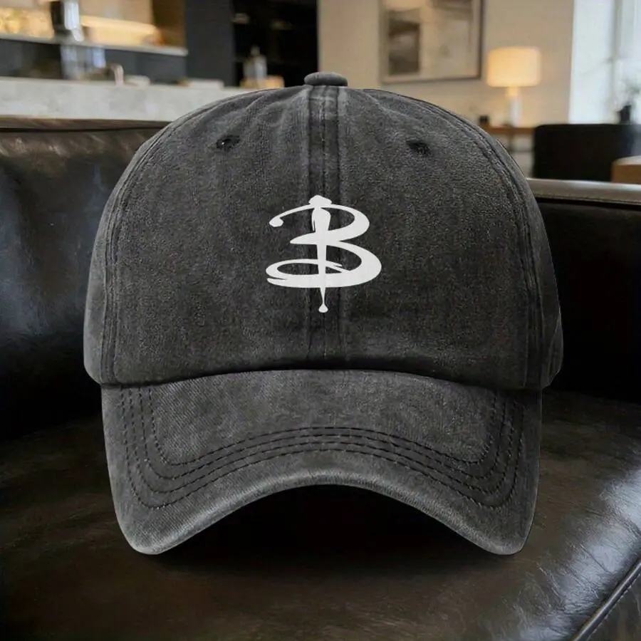 One "Buffy" Printed Washed Baseball Cap, An Adjustable Sun Protection Hat, An Essential Item For Parties And Fashion Outfits, An Ideal Gift For Birthdays, Gatherings, And Outings, A  And Versatile Fashion Accessory