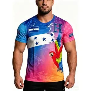 Honduras Blue Soccer Jersey, Patriotic Football Shirt with Flag & Parrot Pattern, Unisex Sports Clothing, Athletic Tops, Casual Fit, Short Sleeve, Sports Apparel