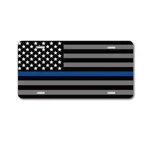 Thin Blue Line Flag Law Enforcement Support License Plate, Car Accessories, Vanity Plate - Lightweight Aluminum, Pre-Drilled holes, Easy Installation Truck Automotive Vehicle
