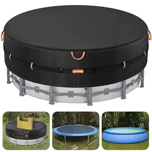 Round Pool Cover with Reflective Strips, Swimming Pool Cover for Above Ground Pools, Solar Cover Including Rope Tie and Luminous Ground Nails, PU Tarp Snug Fit for UV Protected