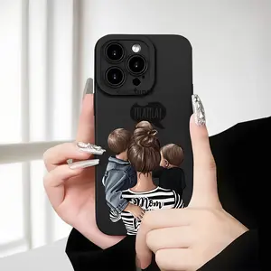 Super Mama with Two Kids Family Design Phone Case Soft TPU Anti-Fall Full Protective Case Compatible with iPhone 7/8/11/12/13/14/15/16/17/17 Air/17 Pro/17 Pro Max/E/Plus/X/Xs Max/XR/Mini/SE iPhone Complete Seriesfor Samsung S25