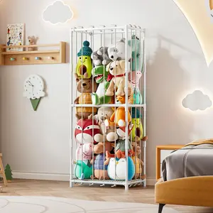 Stuffed Animal Storage Zoo Toy Organizer Corner Chest Plush PVC Material Extra Large Holder Metal Standing Space Save Vertical With Elastic For Nursery Kids Room Rack Box