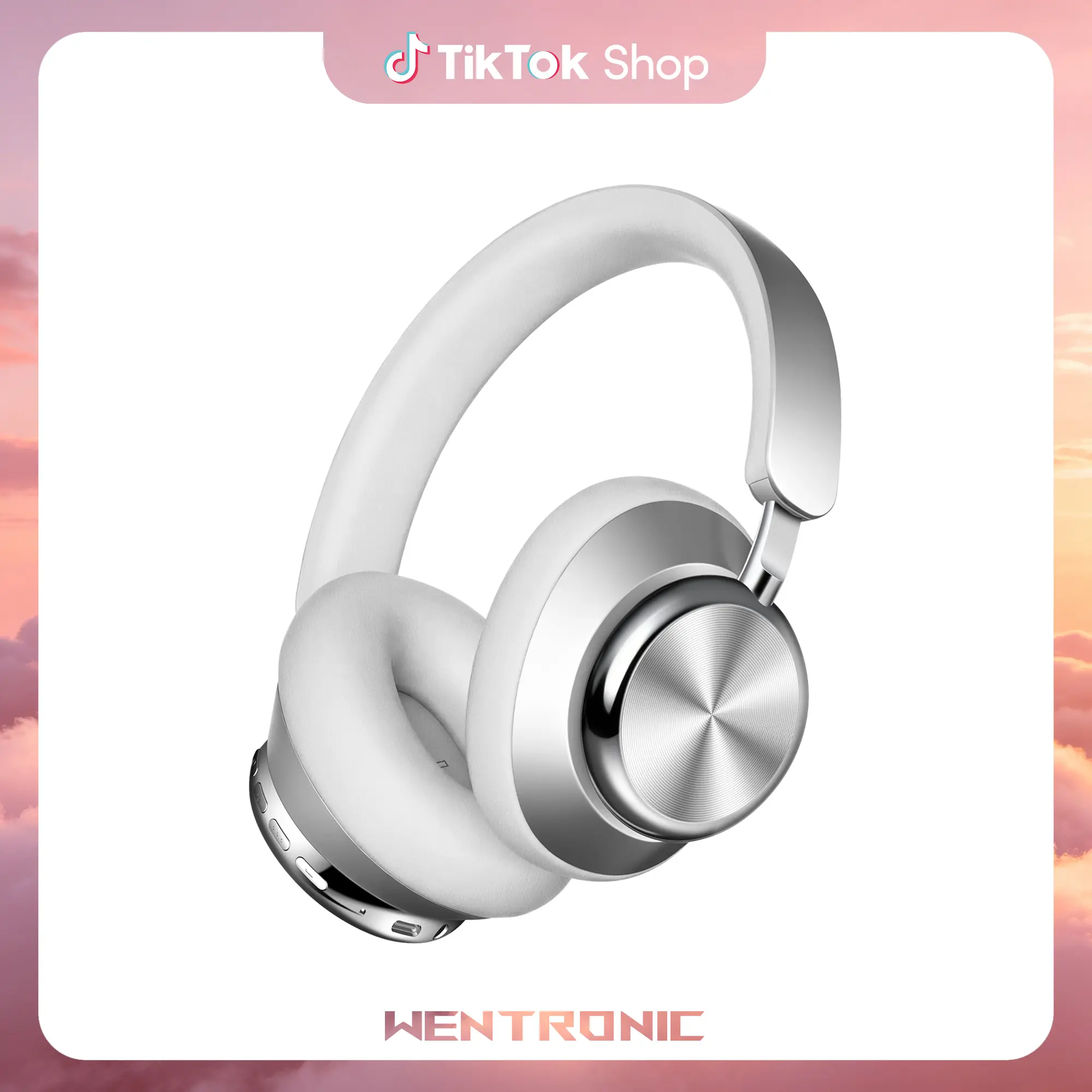 WENTRONIC Y03 Over-Ear ANC Bluetooth Headphones - Adjustable Soft Ear Cushions, 48H Playtime, High Sound Quality, 6 EQ Modes, Stable Connection, Waterproof, 3.5mm Compatibility, Active Noise Cancelling, Golden/Grey Starlight