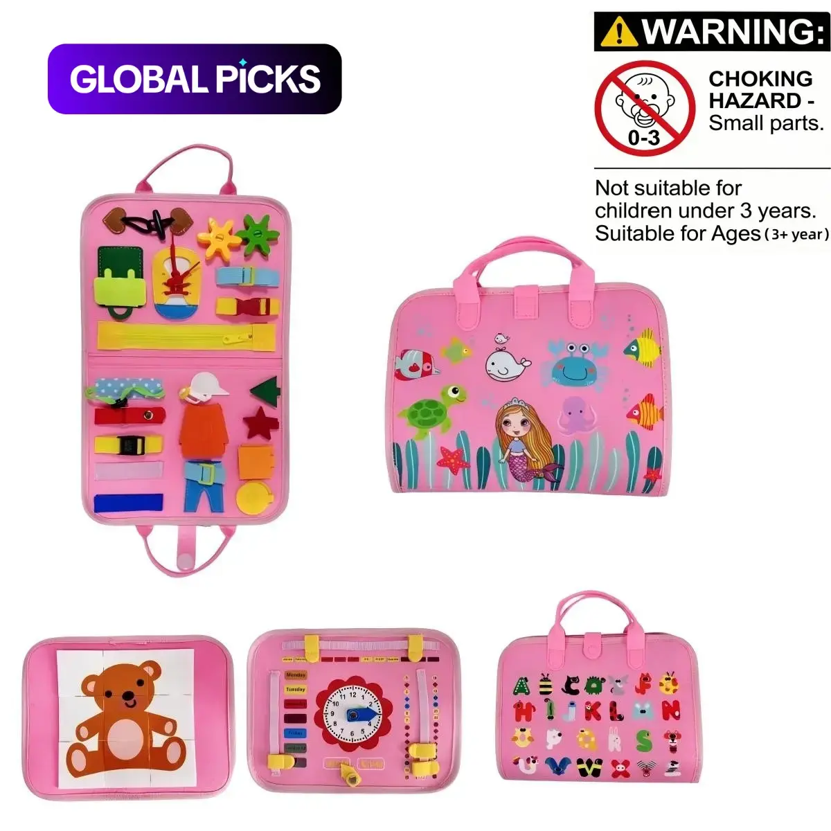 Montessori Educational Activity Board, Preschool Busy Board for Developing Sensory and Motor Skills, Travel Toy and Gift for Kids #GLOBAL PICKS