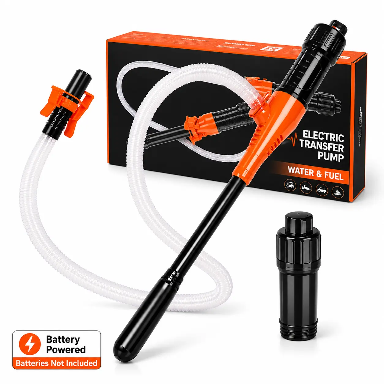 Battery-Operated Liquid Transfer Pump for Car Fluids & Water, 2.6 GPM Electric Siphon Pump with Flexible Hose, Adjustable Nozzle for Refueling