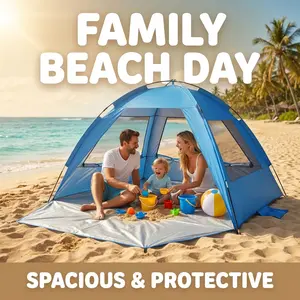 YUANYEE Cool Cabana Beach Canopy Beach Tent for 3-4 Person, Anti-UV Portable Sun Shade Shelter with Extendable Floor, 3 Ventilating Mesh Windows, Carrying Bag, Stakes & Guy Lines summerwins