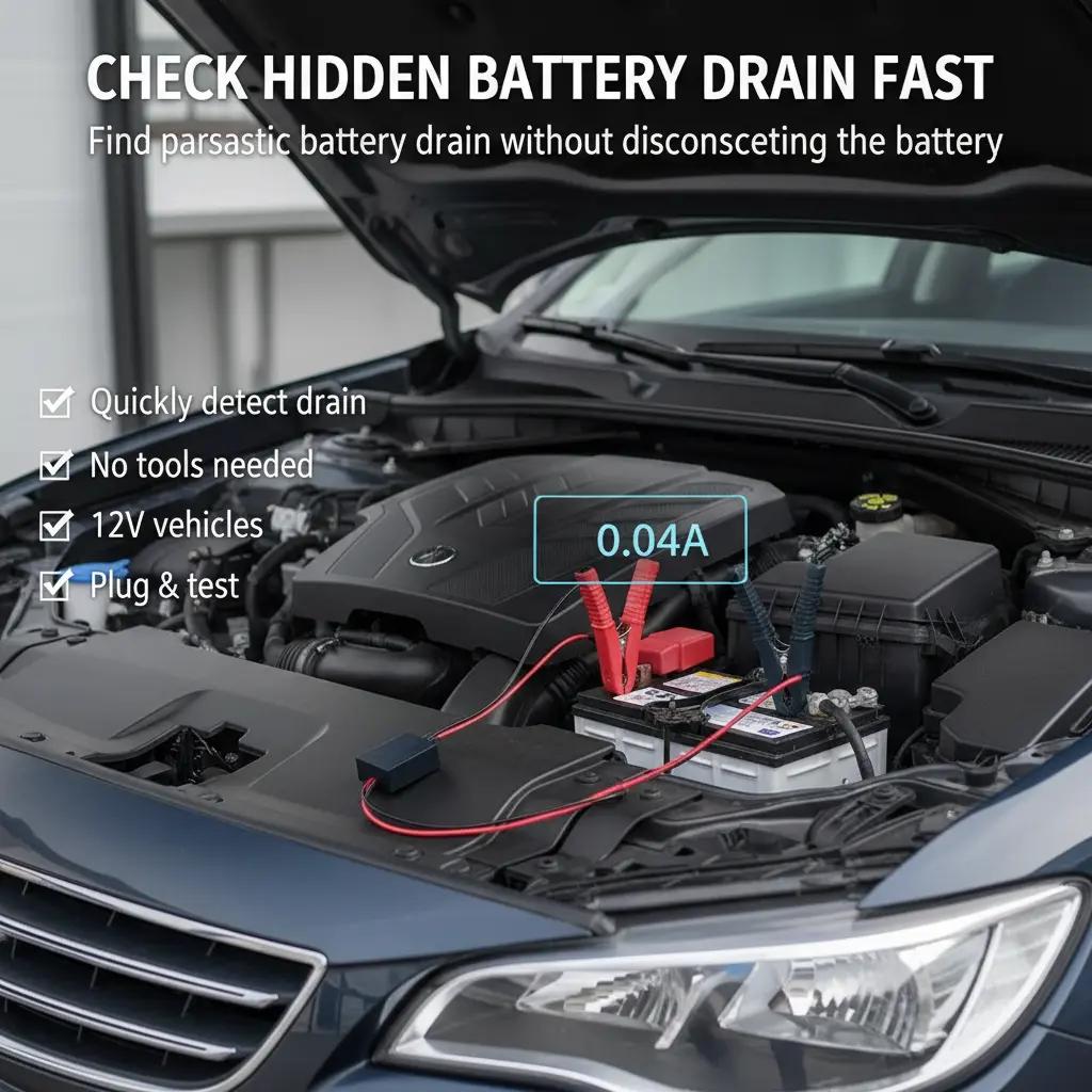 Car Battery Drain Tester - Parasitic Draw TestTool with Digital Display, 12V Automotive Battery Leakage Detector for Finding HiddenBattery Drain