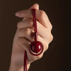 Bohemian Style Men's Red Cinnabar Pendant Necklace, Ideal Gift For Him