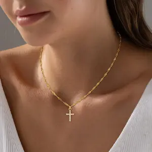 Cross necklace copper clavicle chain retro classic design sense daily accessories women's jewelry Cross Necklace for Husband Valentines Gift
