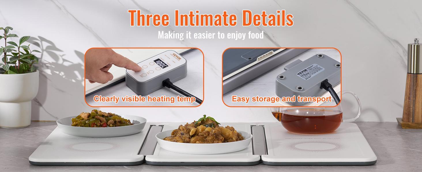 VEVOR Electric Warming Tray, TikTokShopBlackFriday, 16.5" x 23.6" Portable Tempered Glass Heating Tray with Temperature Control (65-90℃), Perfect for Dinner, Catering, House, Parties, Events, Entertaining and Holiday, Black