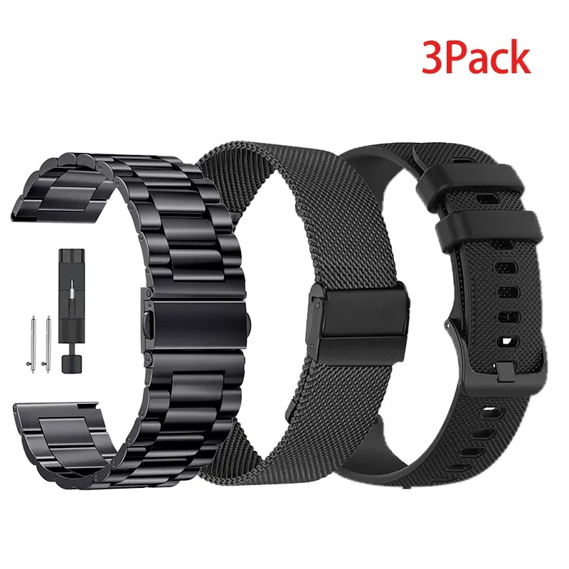 18/20/22mm Stainless Steel Milanese Silicone Smartwatch Strap Set, Wearable Accessories, Smart Watch Accessories, Compatible with Samsung/Amazfit/Garmin/Huawei/Xiaomi Watches