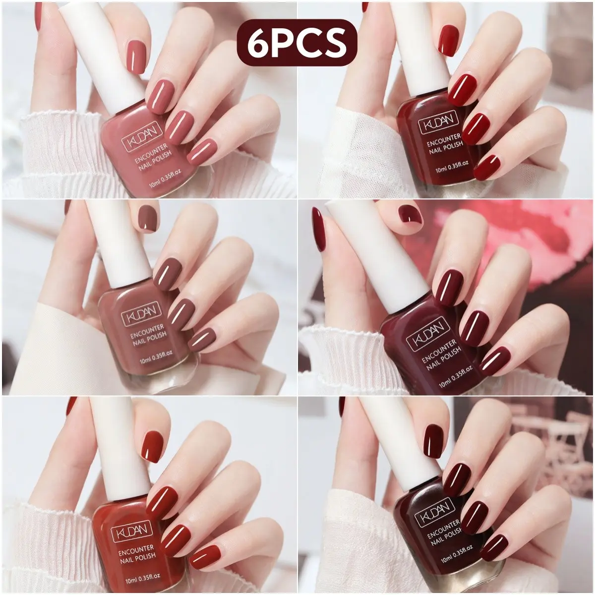 red&brown Nail Polish 6PCS(0.35fl.oz) - Water-based Nail Polish. Polishes Enhances Shine, No LED Lamp Needed, Quick-drying, Long-lasting, Peelable Nail Polish, Suitable for At-home DIY Nail Art Manicure. An Ideal Gift for Spring And events. Nail Care