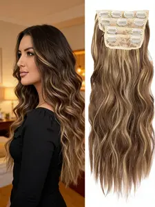 Transform Your Look Instantly! Long Wavy Clip-In Hair Extensions, Balayage Brown & Blonde, Seamless Blend, Voluminous & Heat-Resistant, Perfect for Daily Wear & Party Glam, Get Salon-Worthy Hair At Home!