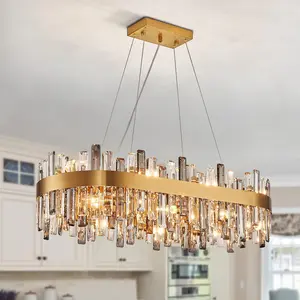 Large Modern Crystal Chandelier 16-Light Gold Rectangular 2-Tiers K9 Crystal Raindrop Chandelier Dimmable Crystal Pendant Ceiling Light Fixture for Living Dining Room Kitchen Island L35.4''