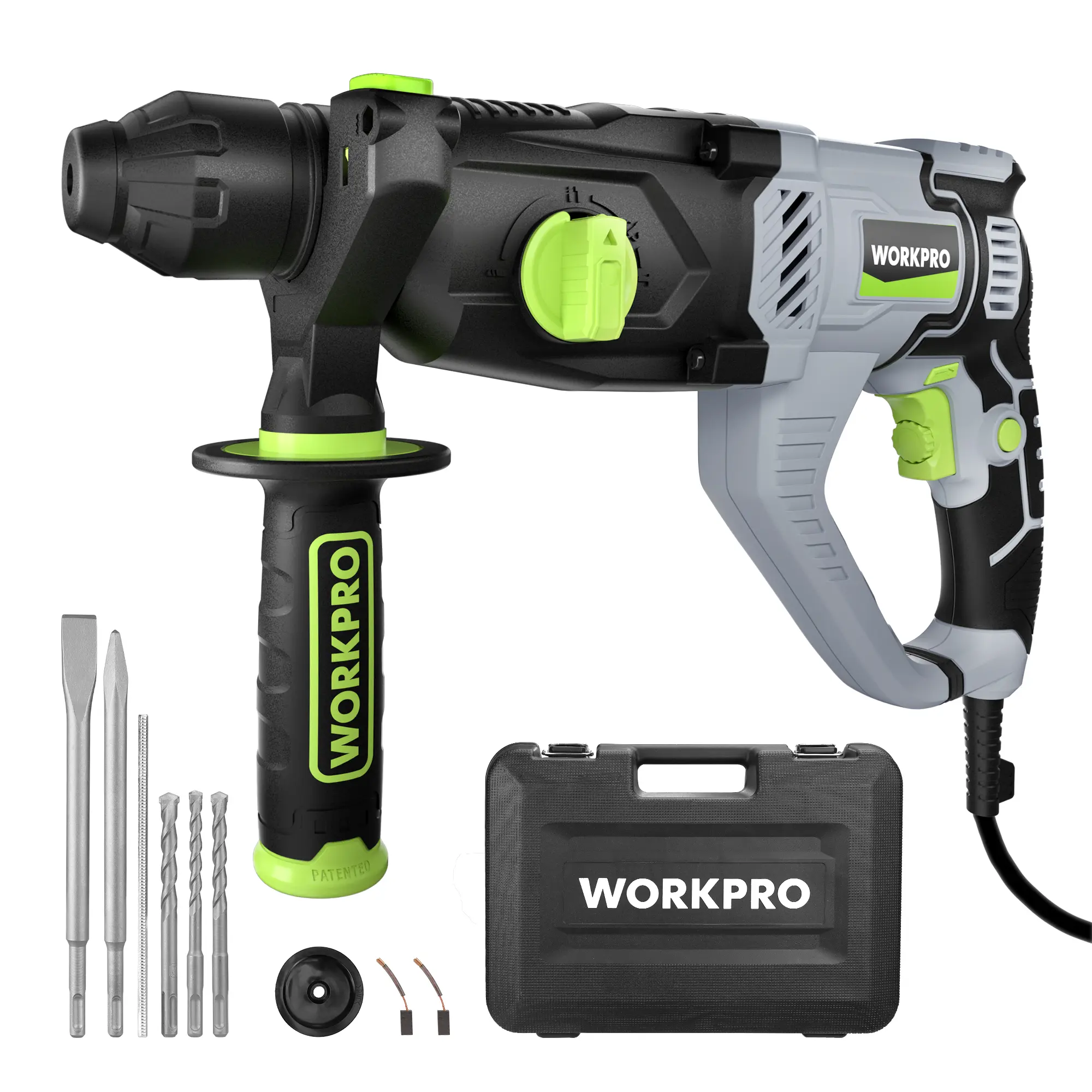 #backtoschool WORKPRO Premium 1-1/4 Inch SDS-Plus Rotary Hammer Drill, 7.5AMP, Lightweight Corded Version for Concrete Demolition Chipping Rotomartillo, 5 SDS-Plus Bits