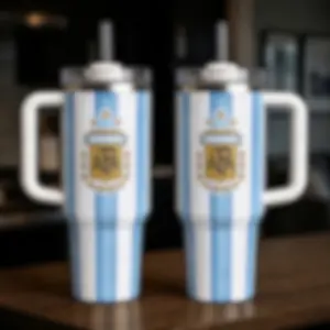 Argentina Football Team 40oz Tumbler With Handle, Blue White Stripe Insulated Cup, Soccer Fan Travel Mug, Summer Drinkware Gift
