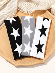3pcs Star Hip-Hop Wide Elastic Hair Bands, Casual Fashion Simple Knitted Sports Headbands, Chic Headbands, All Seasons Plain Style, Workout Headband