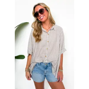 JoJo Striped Button Down Oversized Top - BACK IN STOCK