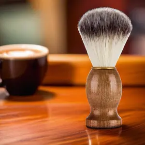 1pc Badger Hair Shaving Brush - Wood Handle Men's Barber Salon Facial Beard Cleaning Tool - Razor Brush for Men
