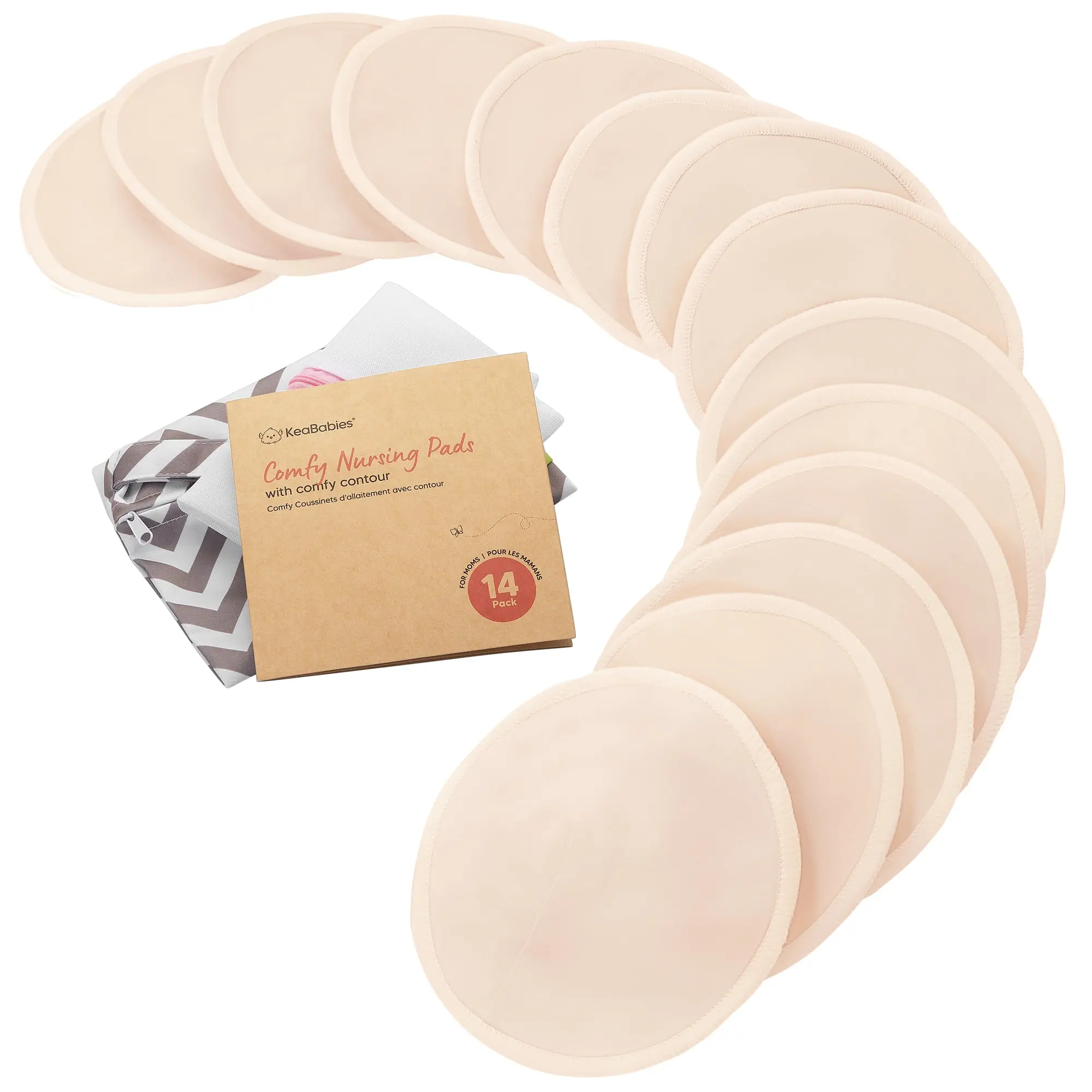 Organic Nursing Pads - 14 Washable Breast Pads for Breastfeeding, Wash Bag, Viscose Derived from Bamboo Reusable Nipple Covers for Breastfeeding Essentials, Soft & Absorbent (Bare Beige)