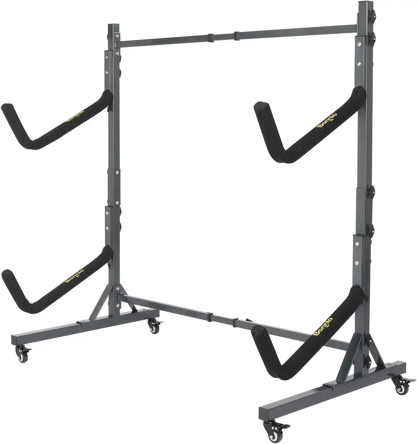 Bonnlo Heavy-Duty Freestanding Kayak Storage Rack, Indoor/Outdoor Boating Holder with Lockable Wheels and Adjustable Arms for Kayaks, Canoes & SUPs