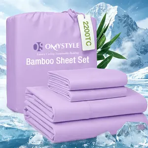 3/4 Pcs 2200TC Extra Deep Cooling Bamboo Sheet Set, Breathable & Cooling Hotel Luxury Bed Sheets For Child - Easy & Secure Fit - Soft, Wrinkle Free & Comfy Kids Sheets - With Extra Deep Pockets, Machine Washable Children's Bedding, Room Decor