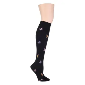 Women's Dr. Motion Compression Knee High Socks - Smooth, Soft Breathable Spandex-Nylon-Cotton Fabric, Feminine Butterfly Design, 8-15 mmHg Leg Support, Everyday Wear