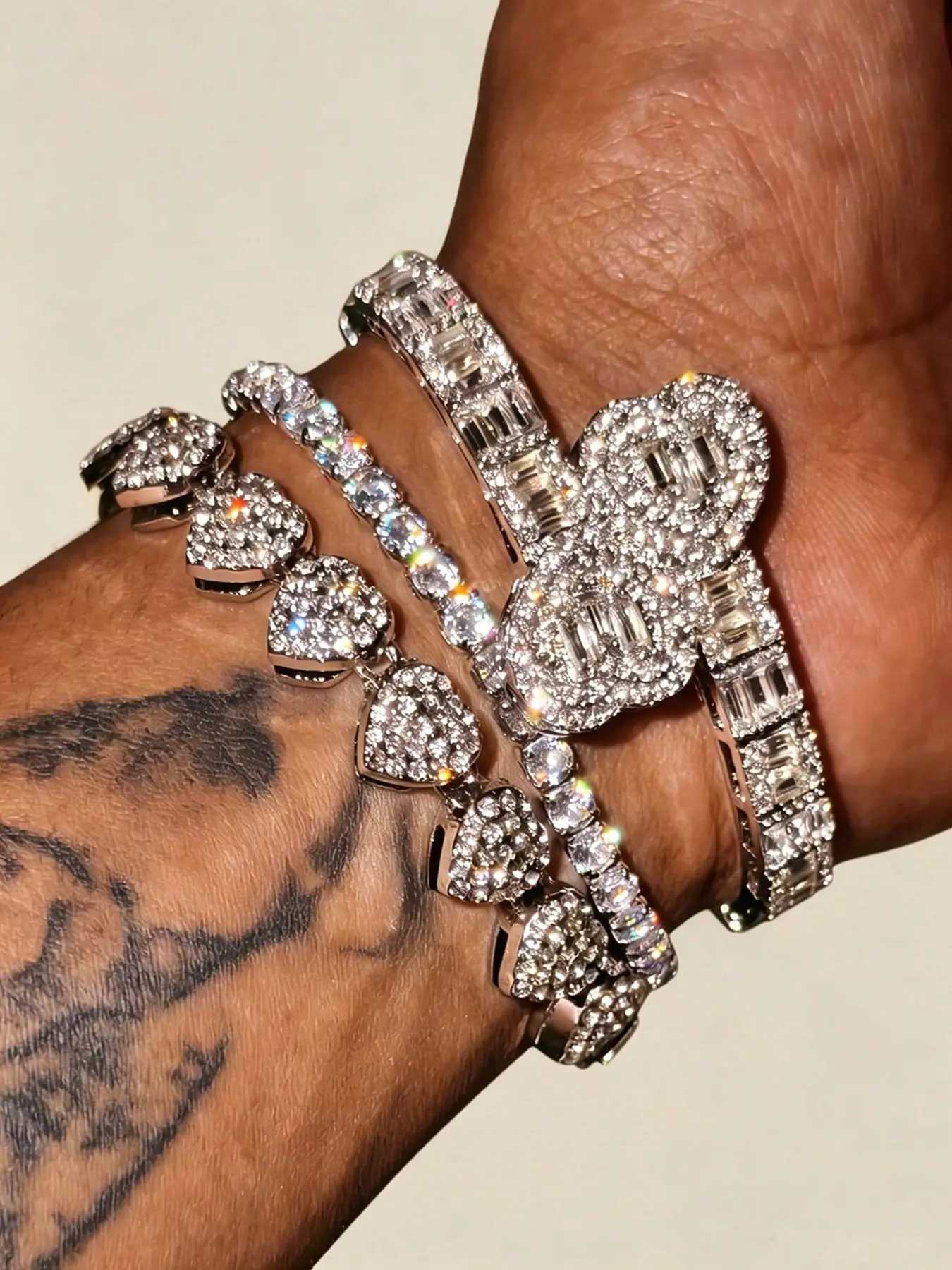 1/3Pcs stainless steel heart & teardrop bracelet set, Beautiful bracelets, CZ inlaid open bangle, full-pavé diamond heart bangles for layered stacking, shiny zircon heart tennis chain, women jewelry, ideal holiday gift, Bracelets