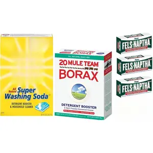 Laundry Soap Kit - Fels Naptha 4 bars, 20 Mule Team Borax Natural Laundry Booster, & Arm & Hammer Super Washing Soda