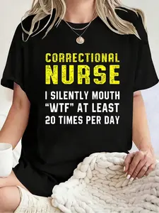 100% Cotton Correctional Nurse American Nursing RN T-Shirt, Women Graphic T Shirts -  Printed Short Sleeve T-Shirt Top