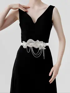 New Wedding Bride Accessory Handmade Pearl Waist Belt, Elegant European Style Rhinestone Waistband, Fashionable Bridal Jewelry, Rhinestone Decorated Belt