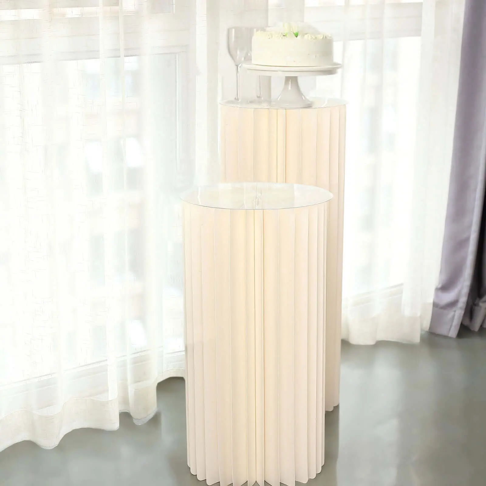 32" Ivory PVC Board Freestanding Cylinder Display Column Stand - Pillar Pedestal with Top Plate for Event Decor (Freestanding Racks & Displays)