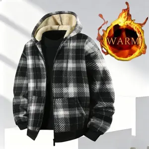 Men’s plaid hooded jacket with a casual retro style, wool lining for warmth and a loose fit, high-quality design by GARMENTARY