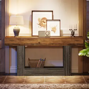 Tribesigns 63" Console Table, Farmhouse 2-Tier Entryway Table, Narrow Long Wood Sofa Table for Living Room, Hallway, Foyer