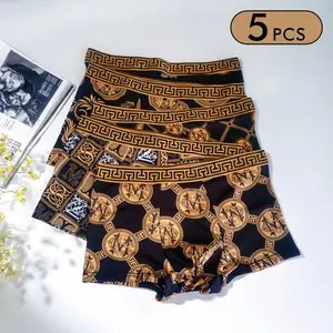 Men's Luxurious Gold Printed Boxer Briefs 10-Piece Set - Soft Breathable Elastic Waistband Undergarments with Stylish Boyshorts & Fabric Socks for All-Season Comfort, Spring Glow Up Summervibes
