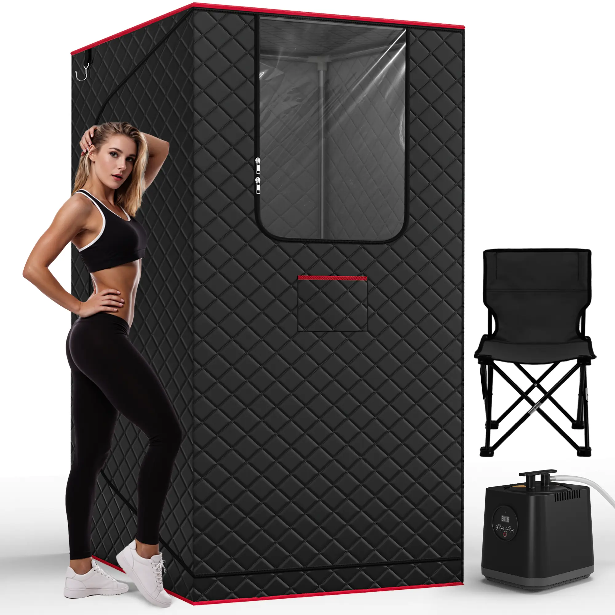 TEHANLD Upgraded Safety Portable Steam Sauna Tent for Home - 3L/1200W Steamer, XL Foldable, Remote Control, 99-Min Timer, 15 Power Levels, 2.6'x2.6'x5.9' Self Care Product Great for Home Unwinding After Work, Jet Black, Self Care Products