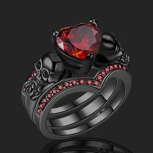 3pc/set Gothic Couple Ring Set 18k Gold Plated Inlaid Heart Shape Zirconia Horror Skull on The Band Red / Purple Just Pick One Valentine's Day Christmas Mother's Day Father's Day Gift Decor