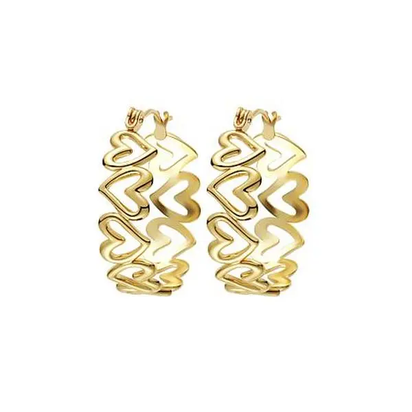Stately Steel Hallow Heart Chain Hoop Earrings