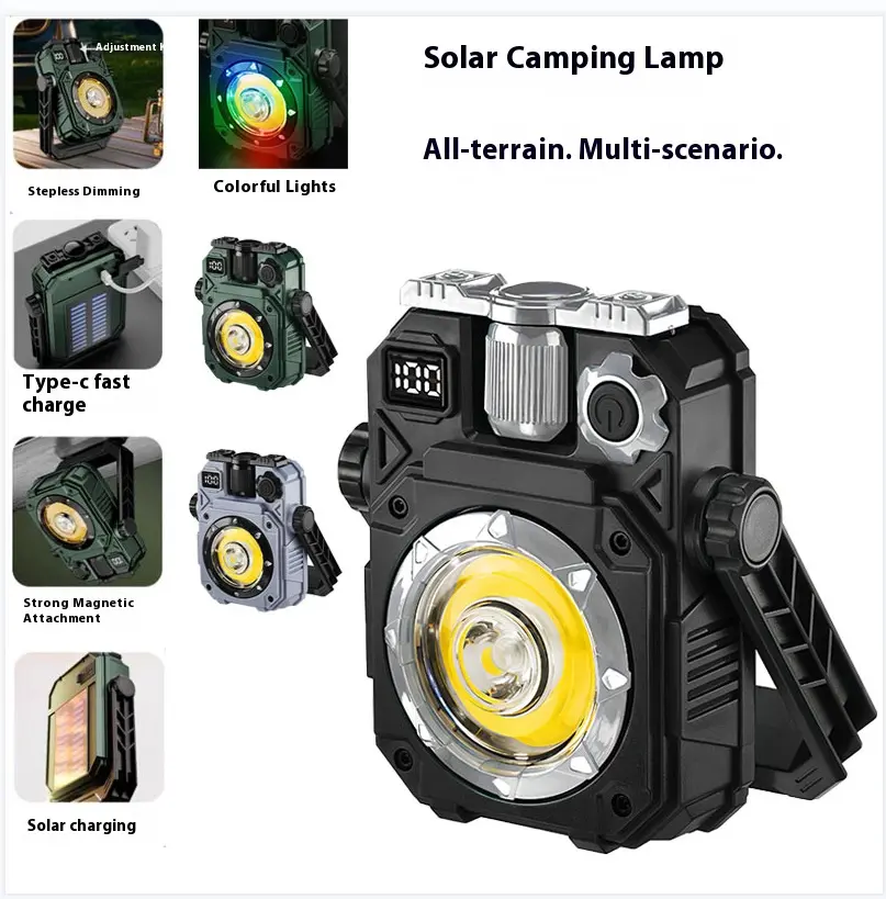 WorkLight Camping Light With Built-in Power Supply, Type-C Rechargeable, Outdoor Light, Multiple Light Sources, Dimming, Emergency Transition, Rainbow Cycle Multi-functional Flashlight.