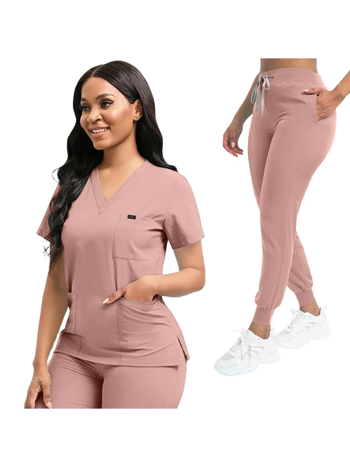 Women's Neutral Fitted Nurse Scrubs Set, Nursing Uniforms Multi-color Healthcare Workwear Uniforms for Pet Clinics & Care Centers