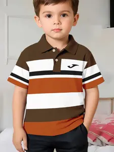 Trendy Striped Kids Polo, Casual Polo Shirt, Striped Print Shirt, Colorblock Design, Summer Streetwear, Slim Fit, Casual Style, All Seasons