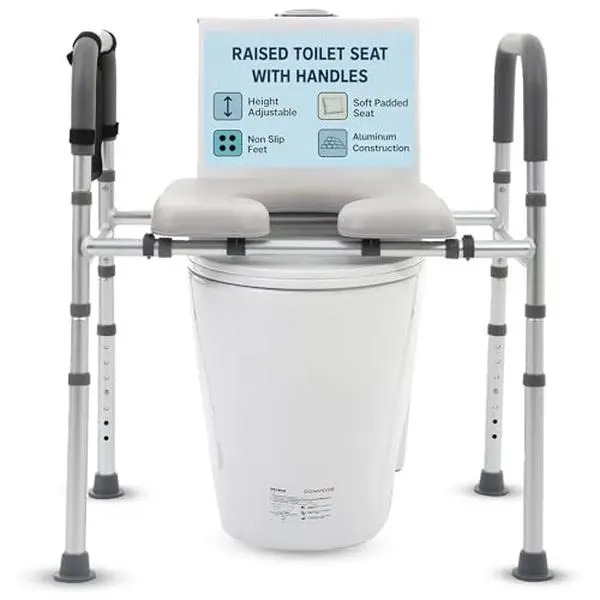 Houseables Raised Toilet Seat with Handles, Toilet Seat Risers for Seniors, Commode Chair, Chair for Elderly and Disabled, Elevated, Riser, Lift, Extender, Raiser, Tall, with Arms, for Adult, Handicap