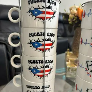 Boricua  4 Mini Mug Set Ceramic Coffee Cups Unique Traditional Tumblers Inspired by Puerto Rican style Limited Edition
