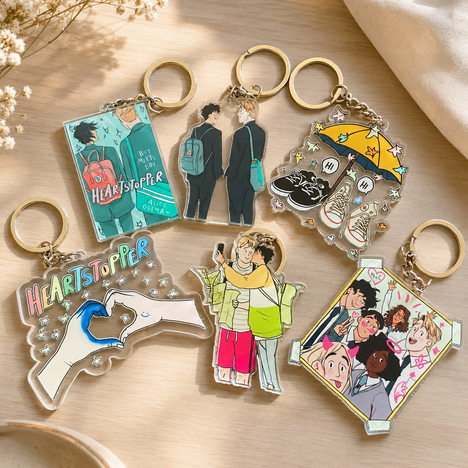 HeartStopper Keychains, Couple Nick And Charlie Keychain, HeartStopper Movie Comic Books Fan Gift, Romantic Ornament Gifts For Couple