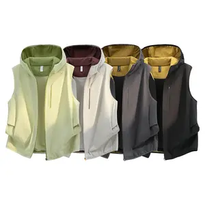 Light Thin Wrinkle Fabric Double Sided Hooded Sleeveless Jacket | Ladies Minimal Mountain Athlete Casual Layering Vest
