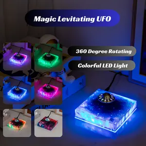 Magnetic Levitation Floating UFO, Dimmable LED Self-Rotating 3D Night Light, E-Sports Desktop Ornament, Christmas Holiday Gift for Elementary/Junior High School Girls