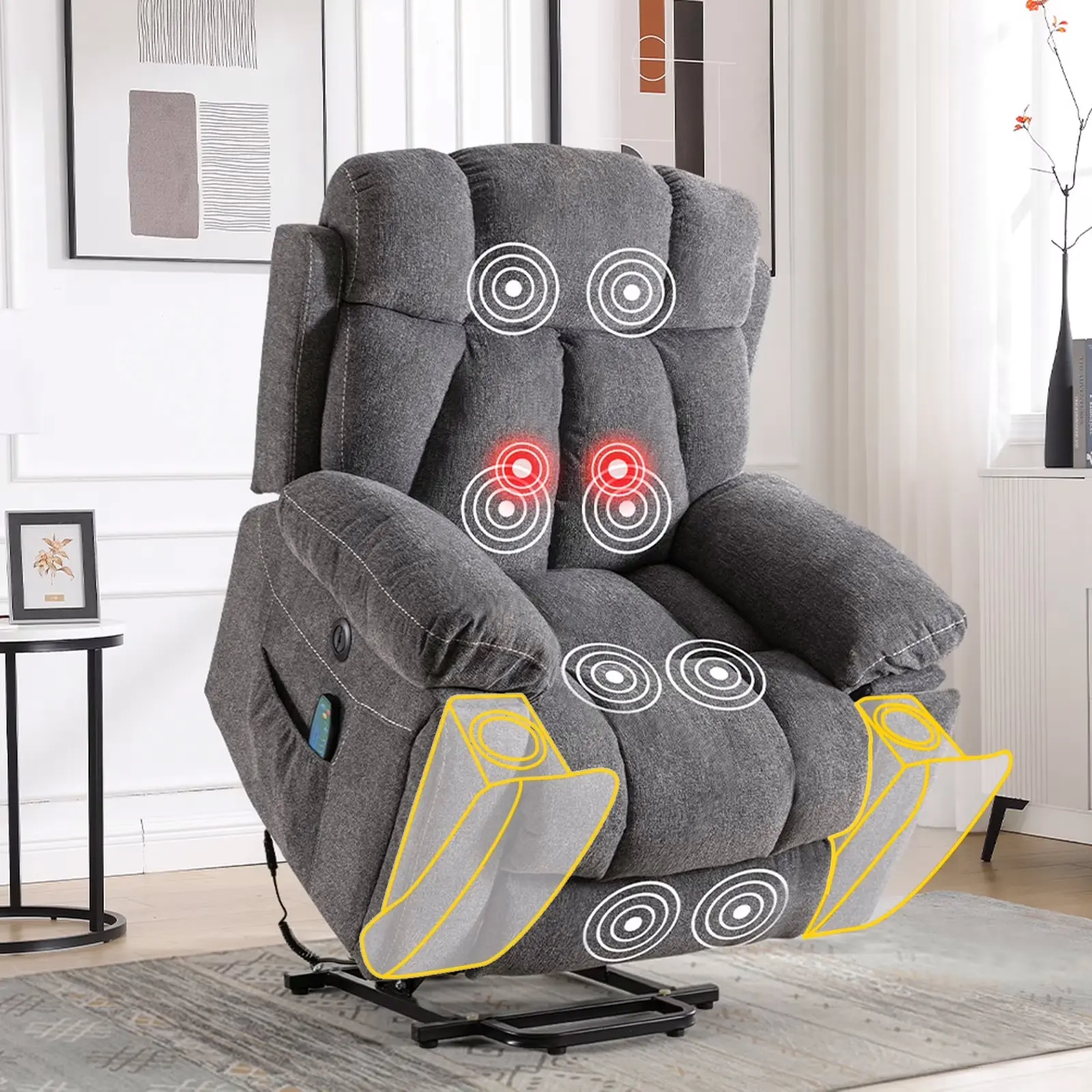 [SpringStatements] 【3 Package Delivery】EBELLO 40.5" Wide Extra Large Microfiber Electric Heated Massage Lift Recliner Living Room Chair with Cup Holder & USB