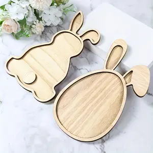 1 Piece Easter Bunny Wooden Tray, Classic and Simple Bunny Shape Snack Donut and Coffee Tray