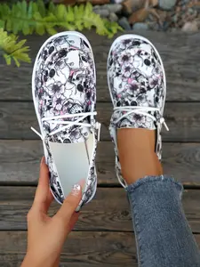 New Fashion Casual Retro Ethnic Print Canvas Shoes, Soft Sole Lightweight Slip-On Women's Sneakers, One-Click Easy Wear